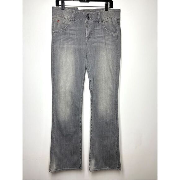Hudson Stone Gray Collin Straight Leg Jeans Mid Rise Button Flap Women 31 X 34 - Picture 1 of 4